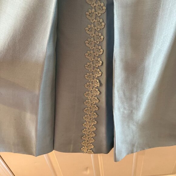 Vintage Emma Domb 60's Blue Jackie O Lace Detail Sleeves Midi Bow Dress Sz 11 - Picture 5 of 13